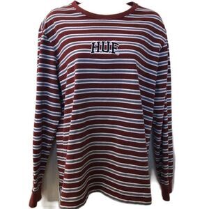 Huf Women's Striped Knit Long Sleeve Shirt Medium Maroon White Embroidered Logo